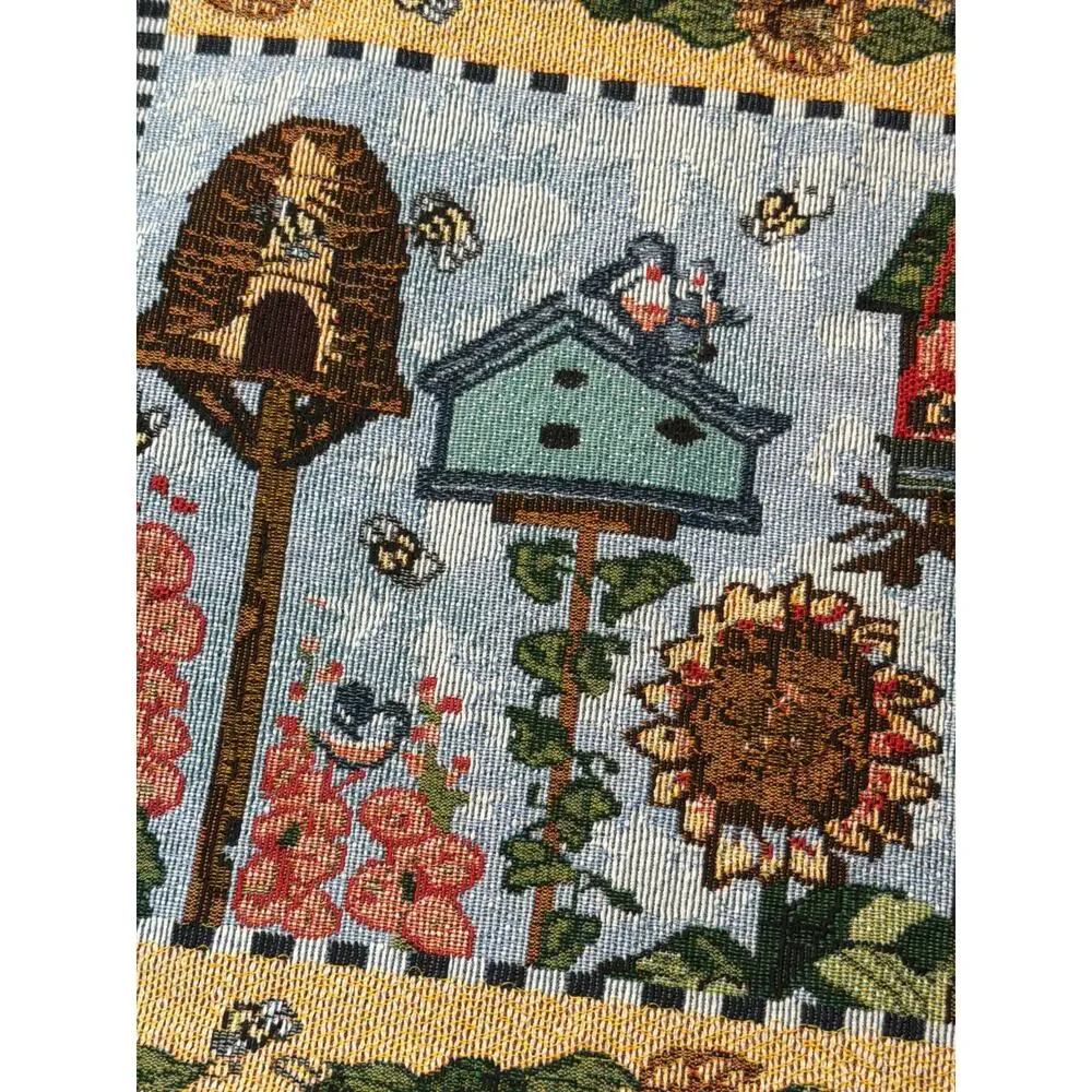 4 vintage tapestry placemats with birdhouses and sunflowers